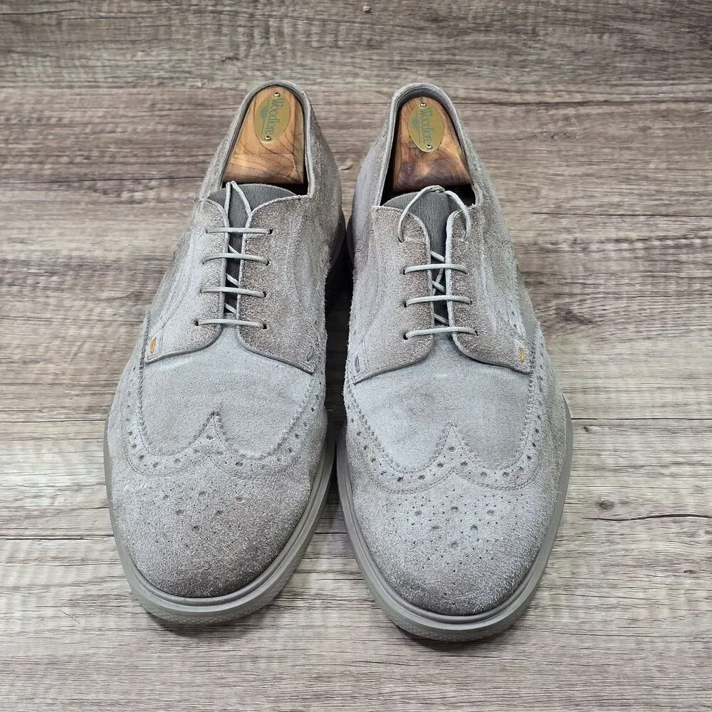 Santoni Easy Brogue Suede Men's Size 10.5 Brown Wingtip Lace Up Dress Shoes